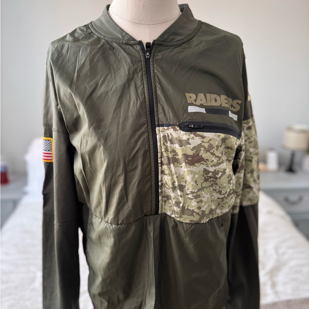 Olive Green Raiders Jacket with Camo Accent